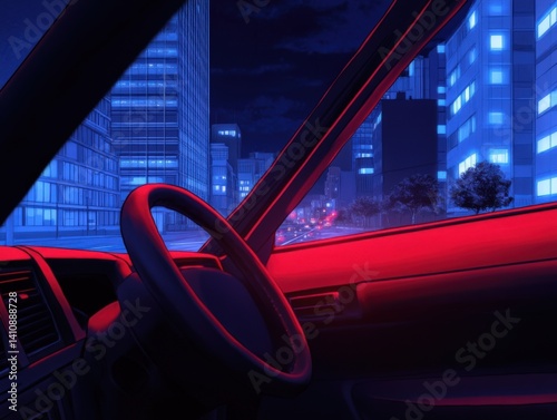 Night cityscape from car