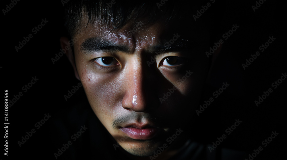 Fototapeta premium isolated face of a person emerging from pure darkness