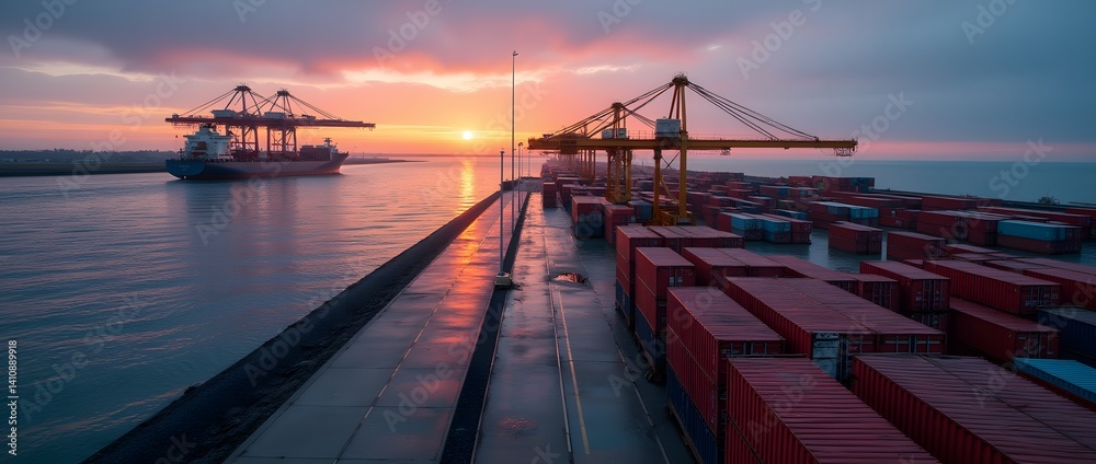 Stack of Colorful Shipping Containers at Sunset