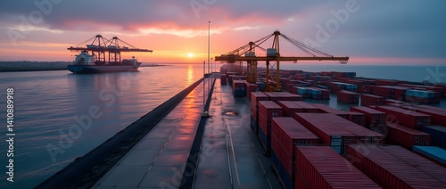 Obraz na płótnie Stack of Colorful Shipping Containers at Sunset w salonie