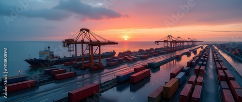 Stack of Colorful Shipping Containers at Sunset