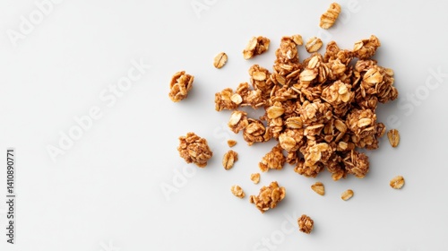 Crunchy granola on a white surface