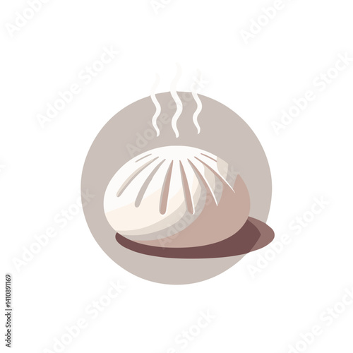 Icons of Chinese cuisine: one bao bun with steam pipes on top, round shape, soft light gray tones, clean and modern appearance