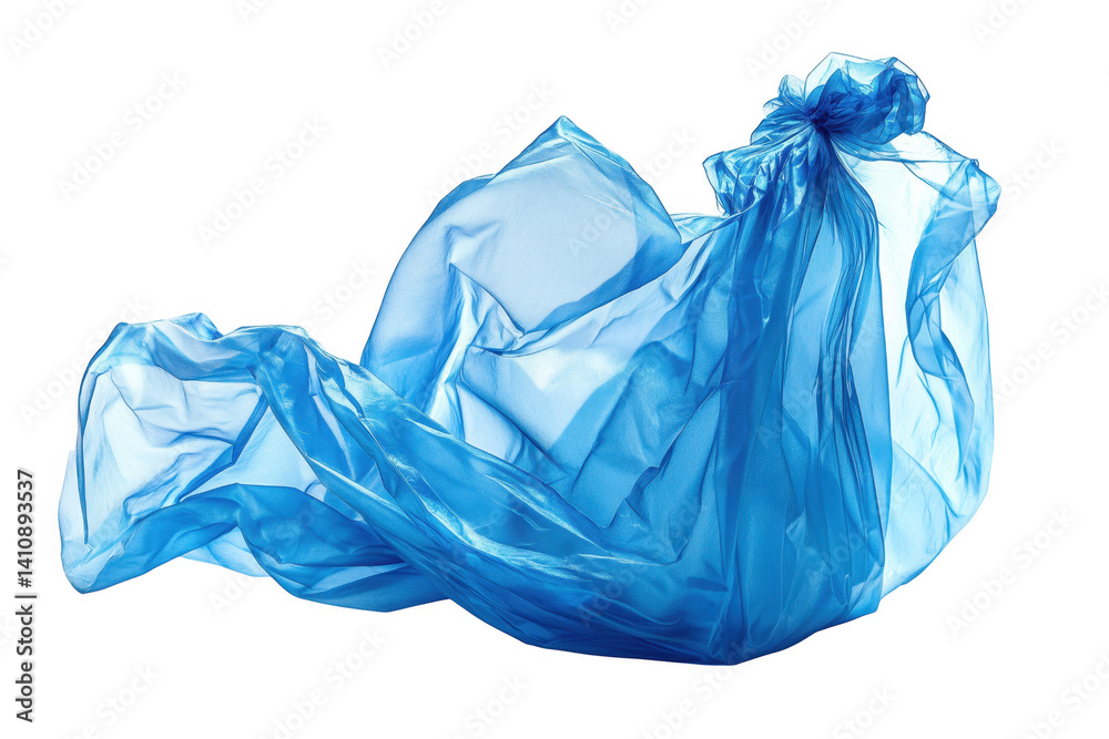 Fototapeta premium Abstract Light Blue Crumpled Plastic Bag on Transparent Background
