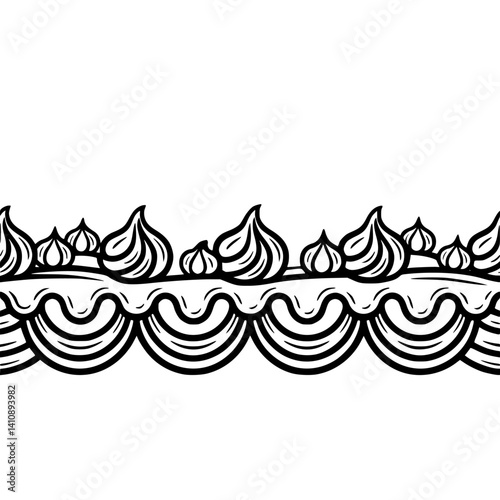 Stylized Cake Border: Black and White Illustration