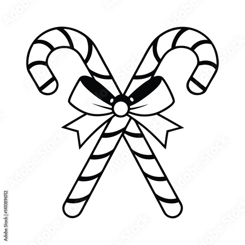 Silhouette of Christmas Candy Canes Crossed with Bow