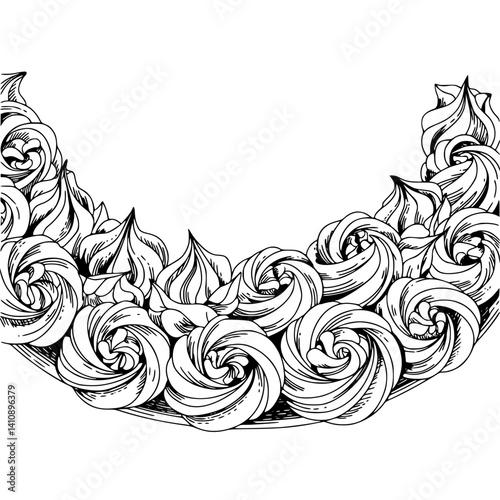 Decorative Icing Border: Hand-Drawn Swirls, Black & White, Elegant Design