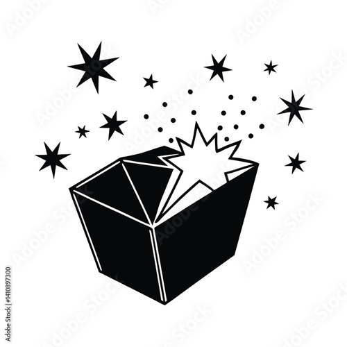 Silhouette of Large Gift Box Exploding with Stars
