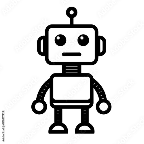 Minimalist robot icon with antennae and square body representing artificial intelligence and automation - concept of AI tech bot smart assistant robotics