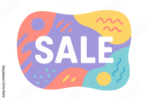 A modern abstract sale banner presented in a creative format, featuring a hipster graphic with a curved rectangle shape and trendy colors, available as a vector for marketing print