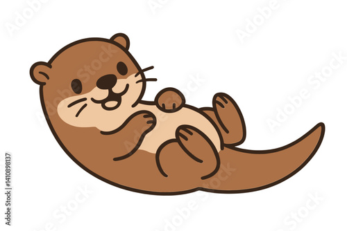 A cartoon otter is depicted lying on its back with a playful expression in a simple flat vector illustration