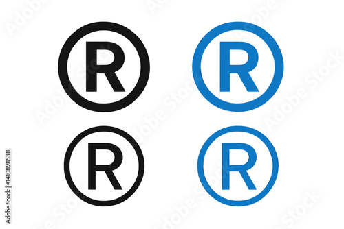 A set of registered trademark symbol icons in black and blue hues on a white backdrop