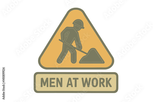 Vector icon of a men at work sign in flat style with muted colors