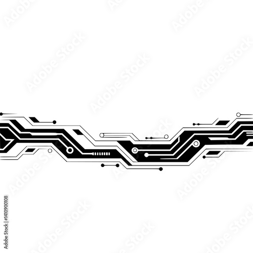 Abstract Tech Circuit Board Design, Black and White, Clean and Modern
