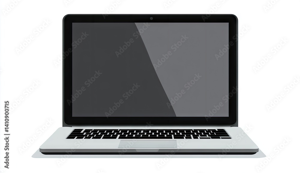 Fototapeta premium Sleek silver laptop with dark grey screen, isolated on white