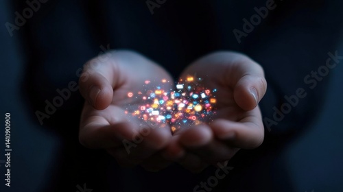 Wallpaper Mural Hands holding glowing particles Torontodigital.ca