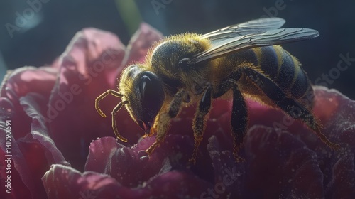 A macro photograph of a bee resting on a flower