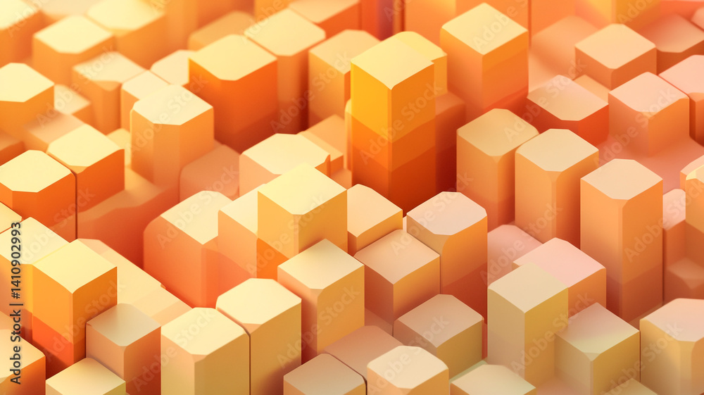Fototapeta premium Abstract Geometric Composition of Cubes in Warm Orange and Yellow Hues with Soft Lighting Effects for Background or Design Use