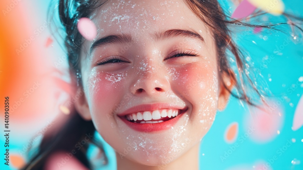 Smiling girl with sparkles on face Smiling girl with sparkles on face