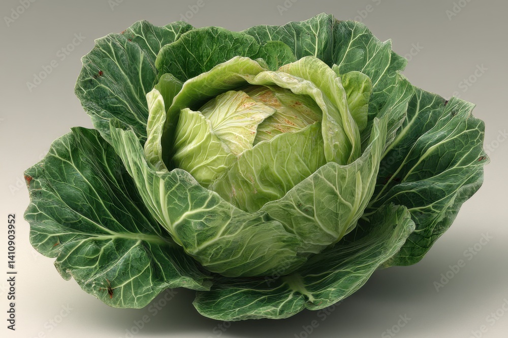 Fototapeta premium Fresh green cabbage with vibrant outer leaves showcasing the beauty of natural produce in a market setting