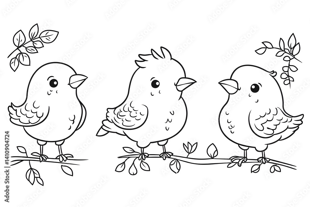 Adorable baby birds sketch illustration
