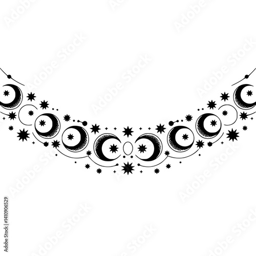 Crescent Moons and Stars: Celestial Vector Ornament