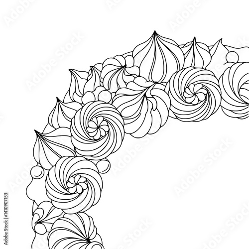 Elegant Frosting Border: Vector Graphic of Swirls, Pearls, and Leaves