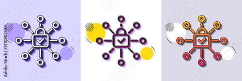 Security lock line icon. Halftone dotted pattern. Gradient icon with grain shadow. Cyber defence sign. Private protection symbol. Line security lock icon. Various designs. Vector