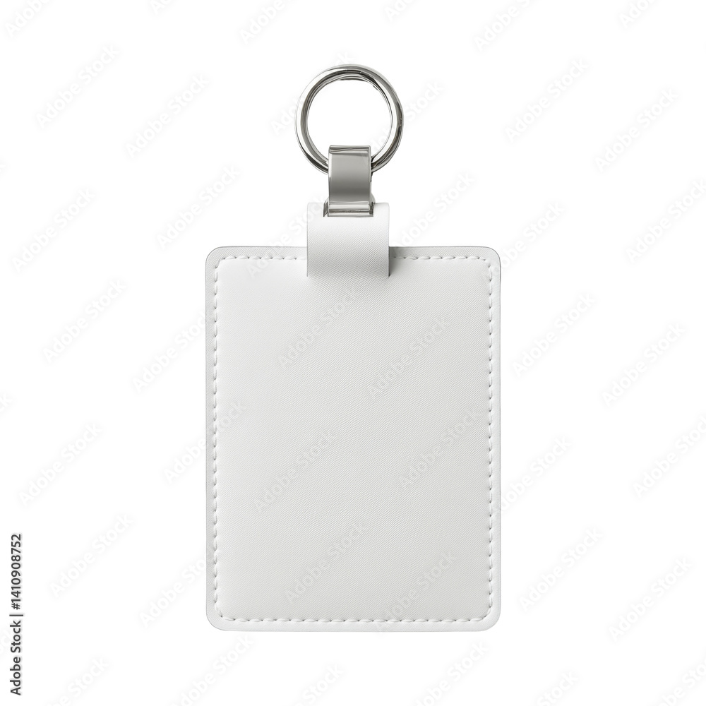 Simple white rectangular keychain with metal ring for holding keys securely Simple white rectangular keychain with metal ring for holding keys securely