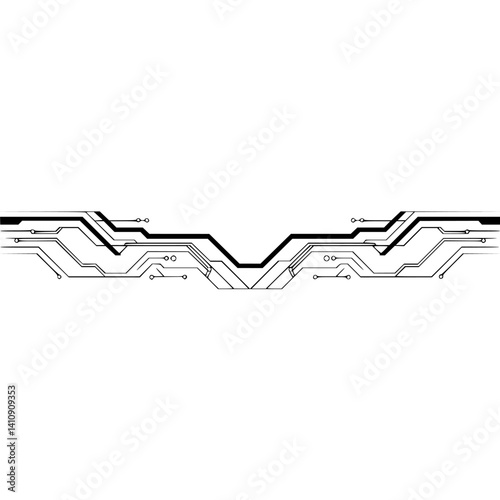 Tech Circuit Board Element on White, Minimalist Abstract Design