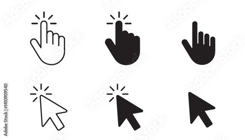 Modern click and pointer icons in black and white.