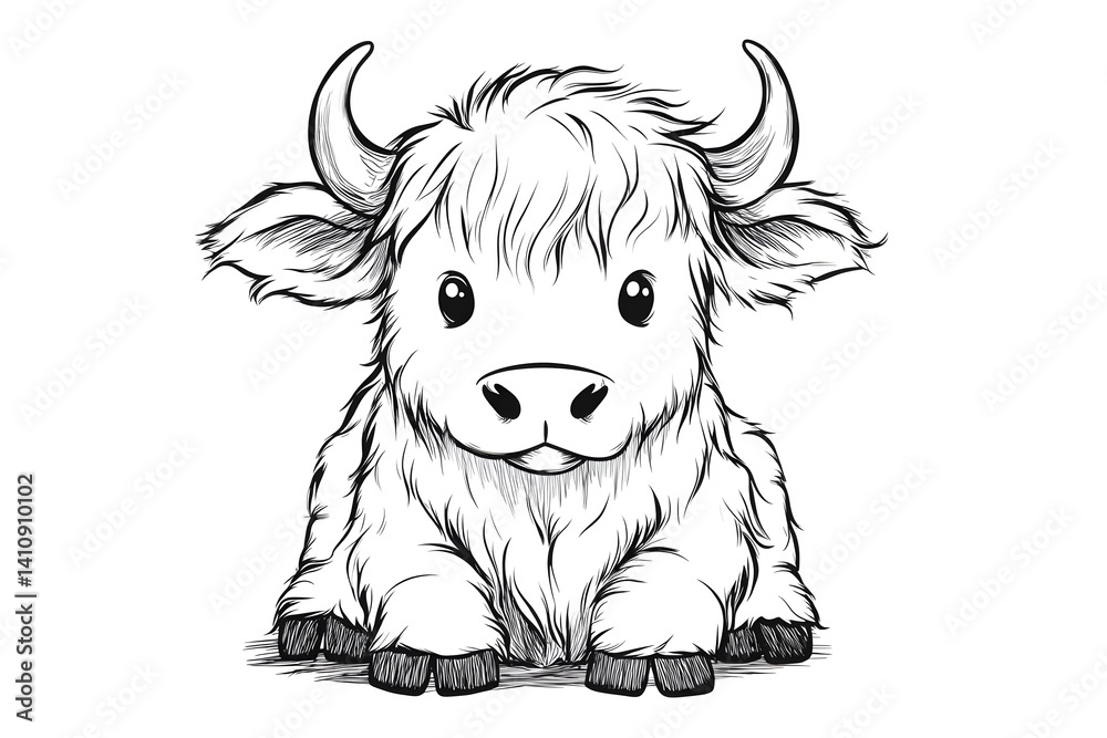 Adorable baby yak illustration
