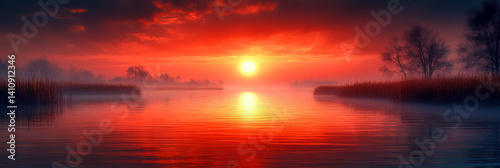 Stunning sunset over a tranquil marsh reflecting vibrant colors in a serene landscape at dusk
