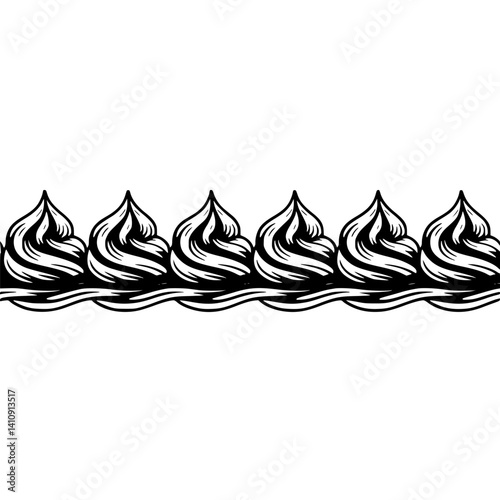 Black & White Cake Frosting Border Design, Vector Illustration