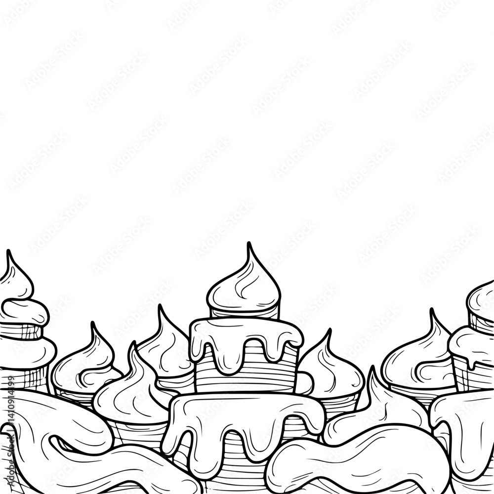 Fototapeta premium Sweet Creamy Treat Border: Hand-drawn Dessert Illustration, White Background