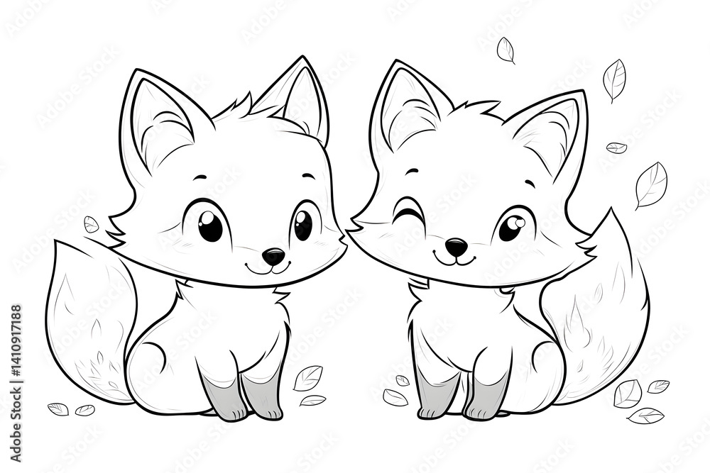 Adorable cartoon foxes illustration