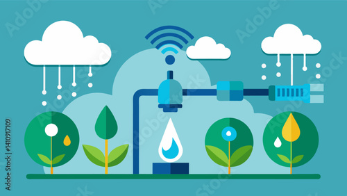 Sensors equipped with advanced algorithms are able to adjust irrigation schedules based on weather forecasts further optimizing water usage.. Vector illustration