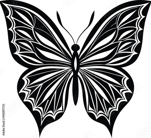 Tribal Butterfly Tattoo Design Vector Black Ink Symmetrical Art