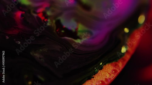 Fantastic, Fruit, Cut Section, Pulp, Juice, Water Flow, Colorful, Ink Drop, Ink, Light and Dark, Color Lighting, C-UP, Camera Movement, HS