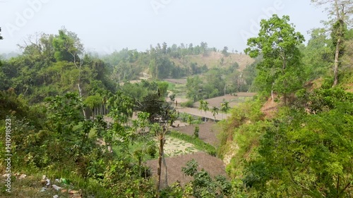 Land allocated for betel cultivation on the plains below, seen from Mainak Hill, near the Sri Sri Adinath Temple in Maheshkhali.