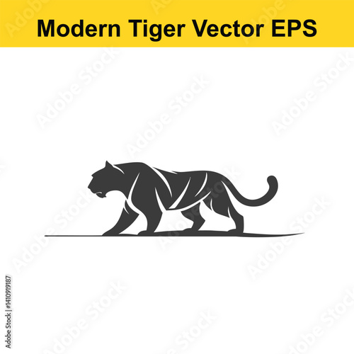 Vector modern style tiger walking, silhouette