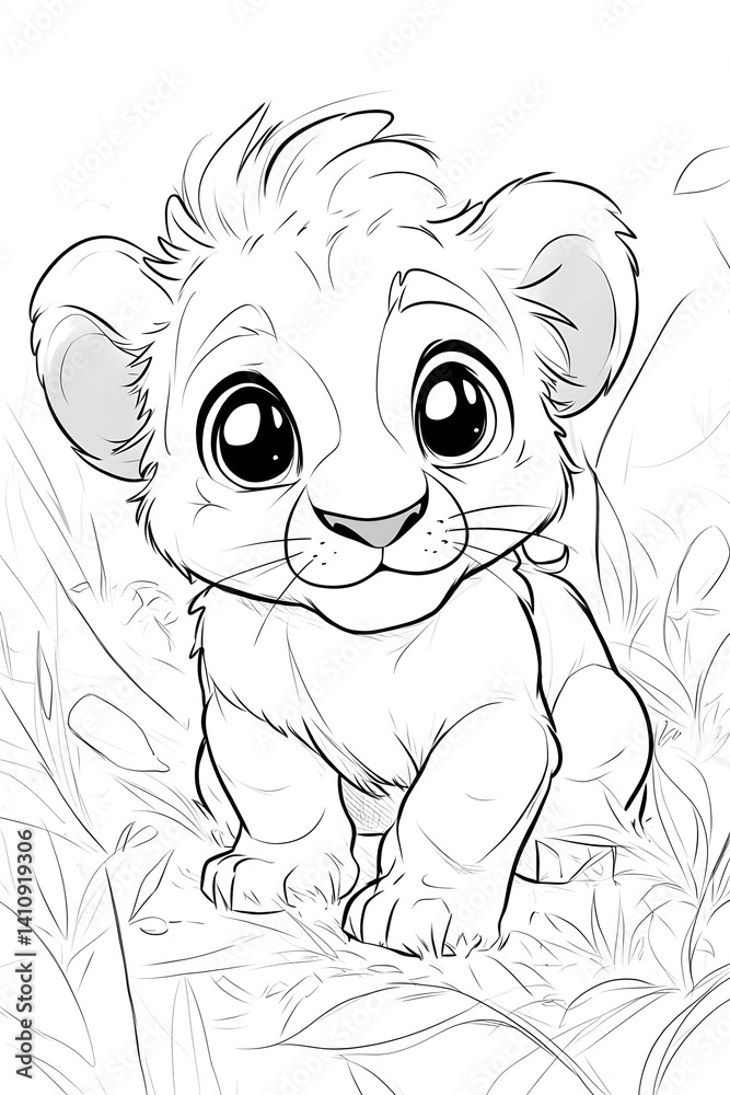 Adorable cartoon lion cub sketch
