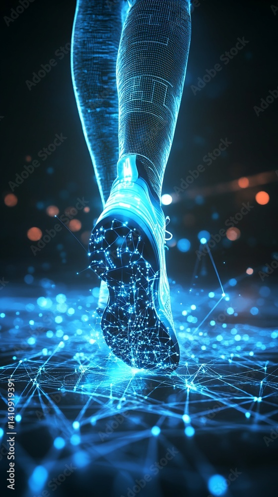 Digital Leg and Sneaker on Network Surface