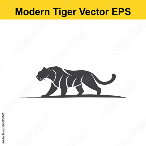 Vector modern style tiger walking, silhouette