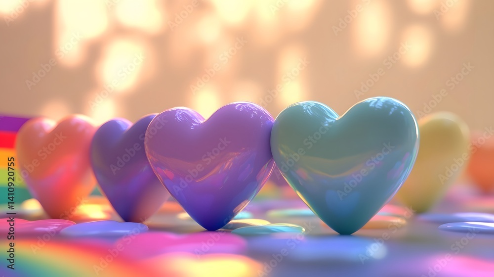 Obraz premium Rainbow Pastel Hearts Love LGBT Pride