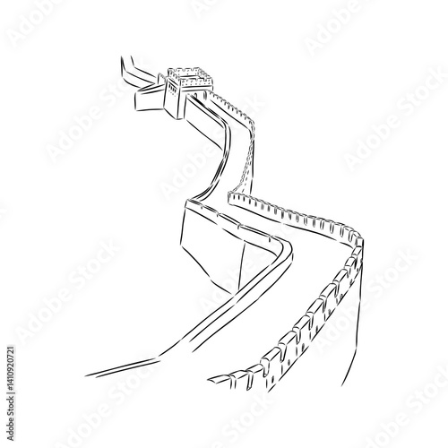 The great wall of china. Black and white illustration of Great Wall of China.