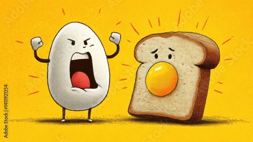 Cartoon egg and toast, a humorous food rivalry. photo
