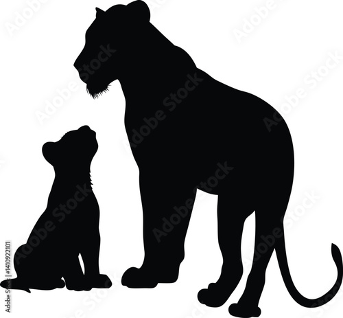 Lion Legacy: Majestic Parent & Cub Silhouettes