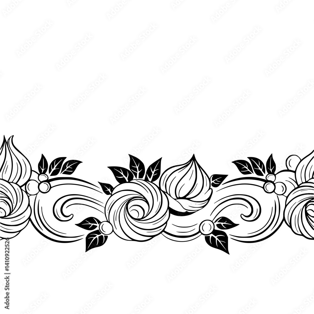 Fototapeta premium Elegant Floral Border: Monochrome Line Art Design