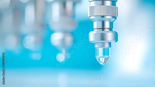 Closeup of a Silver Tonometer Device in a Blue Background photo